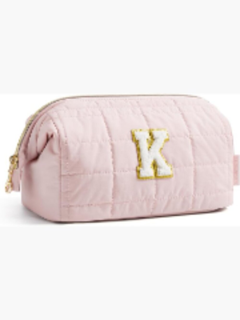Puffy Padded Makeup Bag, Wide-Open Toiletry Case with Personalized Initial,